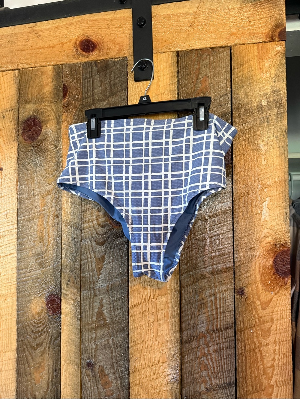 aerie High-Waist Blue & White Grid Bikini Bottoms
